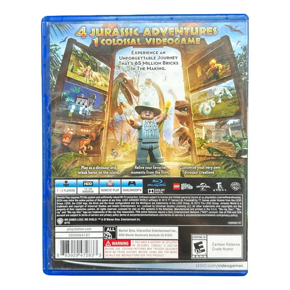 LEGO Jurassic World Sony PlayStation 4 PS4 2015 Action Adventure Dinosaur Game